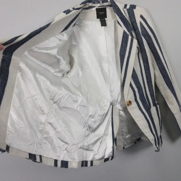 Smythe Women's Duchess 100% Linen *Stain Striped Blazer Nautical Size 12 - Picture 9 of 16